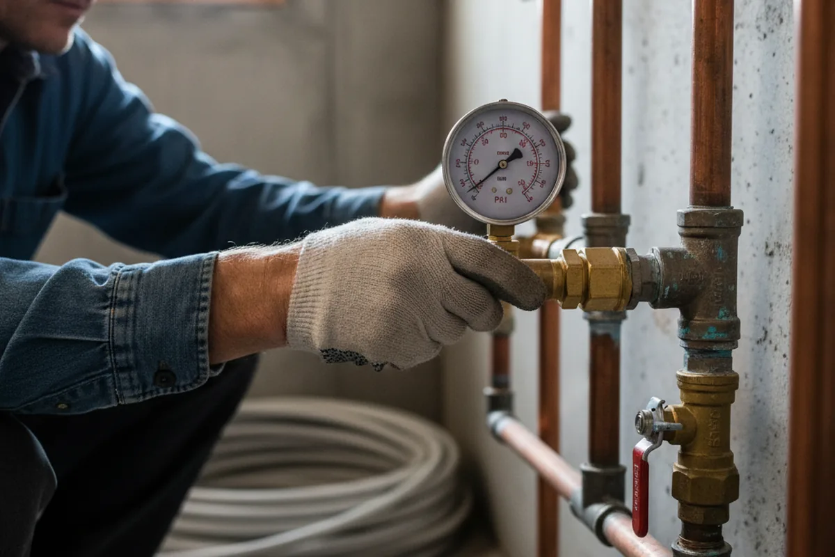 Pressure testing a repaired line during Water Line Repair in Olmstead